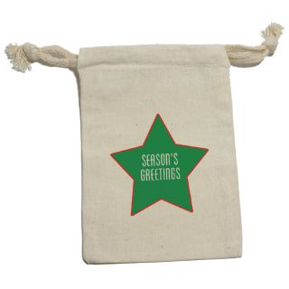Season's Greetings Star Green Red Christmas Cotton Gift Party Favor Bags