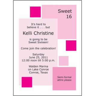 25 Personalized Sweet 16 Party Invitations Magenta Boxes SW16 29