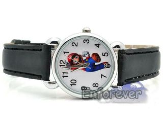 New Super Mario Bros Black Leather Cute Strap Wrist Watch Kids Toy QT1067