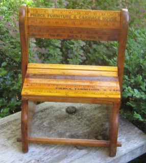 Vintage Primitive Wooden Step Stool Chair Yardstick Decorated Unique