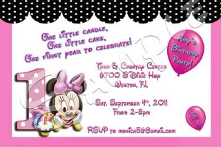 Baby Minnie Mouse Custom Birthday Invitation You Print