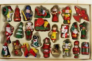 Vintage Lot Hand Painted Wooden Christmas Tree Ornaments Children Toys Snowmen