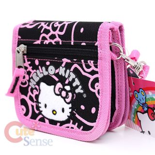Sanrio Hello Kitty Wallet Mini Shoulder Bag Black Pink Glittering Face