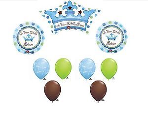 9pc Baby Prince Crown It's A Boy Balloons Shower Party Supplies Blue Brown Green