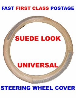 Universal Beige Suede Leather Look Car Van Caravan Truck Steering Wheel Cover