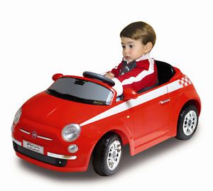 Childrens Electric Power Fiat Red Race Car Kids Motorized Blk Wheels Toy Ride On