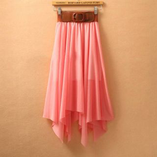 Fashion Sexy Lady Chiffon Pleated Retro Long Maxi Dress Elastic Waist Skirt Belt