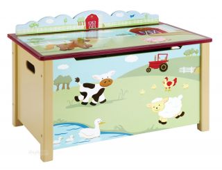 Guidecraft G86704 Kids Farm Animal Friends Toy Box Storage Chest New
