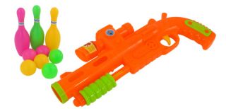 Green Orange Yellow Plastic Bowling Pin Ball Gun Toy Set for Kids