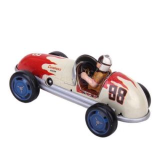 Wind Up Retro Racing Car Model Toy Collectible Gift w Cool Dressed Driver In