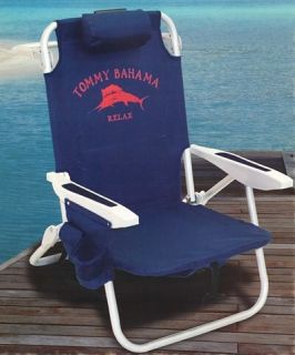 New Tommy Bahama Beach Chair Blue with Cooler Storage Pouch Drink Holder