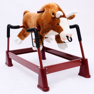 Qaba Kids Play Toy Plush Rocking Horse Bull Theme Riding Spring Rocker w Sounds