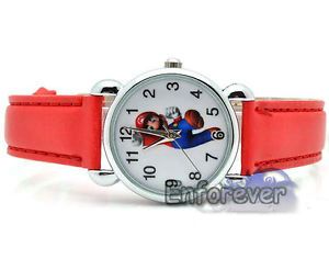 New Super Mario Bros Red Leather Cute Strap Wrist Watch Kids Toy QT1068