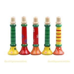 QZO Colorful Wooden Trumpet Buglet Hooter Bugle Educational Toy for Kids