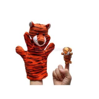 Tiger Parent Child Style Velvet Hand Puppet and Finger Puppet Set Kids Plush Toy