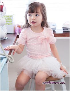 Kids Girls Hot Dots Bowtie Princess Dress Wedding Party Top Tutu Skirt Sets Q201