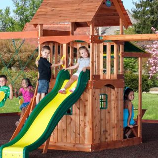 New Outdoor Wood Playground Cedar Swing Set Play Ground Sliding Board Kids Toys