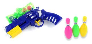 about Green Blue Yellow Plastic Bowling Pin Ball Gun Toy Set for Kids