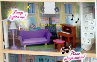 Big Wooden Doll House Set Large Kit with Furniture for Barbie and Kids Girl Toy