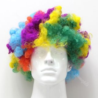 Party Disco Rainbow Afro Clown Hair Football Fan Adult Child Costume Curly Wig