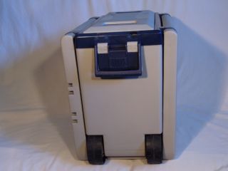Picnic Camping Cooler Ice Chest Small Table and 2 Chairs Gray White on Wheels