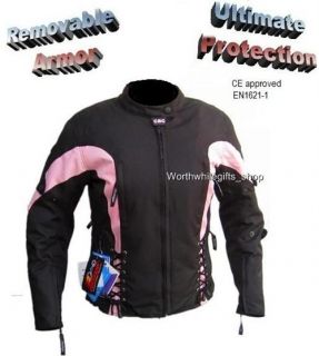 Women Black Pink Motorcycle Jacket Ultimate Protected Armor 6 Pockets Size