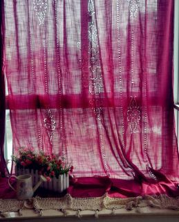 69''X98'' Tab Top French Country Style Cotton Linen Rose Crochet Lace Curtain