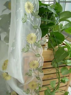 Embroidered Yellow Sunflowers Balloon Shade Sheer Voile Cafe Kitchen Curtain E03