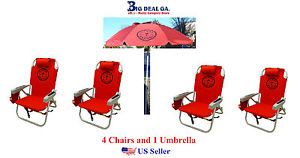 5 Piece Tommy Bahama Backpack Cooler Beach Chairs and 7' Beach Umbrella Red New