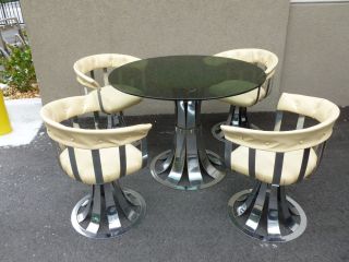 70's Mod Extruded Chromed Metal Tulip Shaped Dining Table Chairs Like Woodard