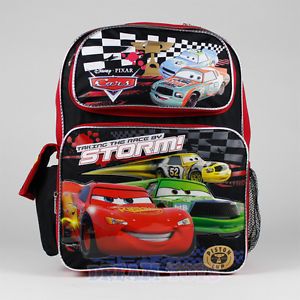 16" Large Disney Pixar Cars Backpack Storm McQueen Piston Boys School Book Bag
