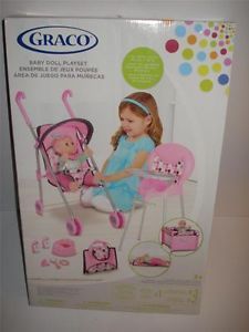 New Graco Baby Doll Playset Stroller High Chair Pack N Play Potty Travel Bag