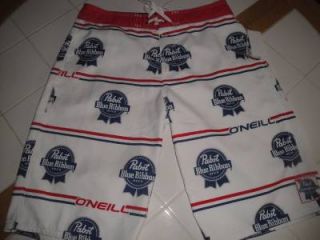 New O'Neill PBR Pabst Blue Ribbon Beer Boardshort Swim Trunks Shorts 30 Size