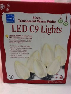 50 Ct Transparent Warm White LED C9 Christmas Season Holiday Lights Bulbs
