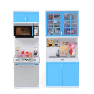 Plastic Child Kitchen Pretend Play Toy Set Cabinet Stove Cooking Toys Gift Blue