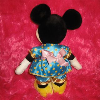Disney Minnie Mouse Plush RARE Blue Dress Yellow Polka Dot Shoes Gold Purple Bow