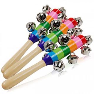 1pc x 10 Bell Jingle Shaker Rainbow Stick Wooden Musical Instrument Children Toy