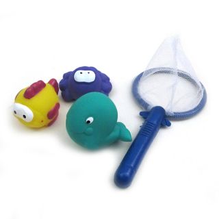 Baby Kids Bath Time Play Set Storage Net Fish Fishing Game Rubber Toy Gift New