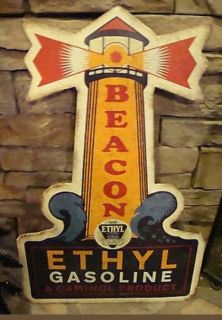 Large Beacon Gasoline Sign Ethyl Gas Service Station Store Display Oil Bottle