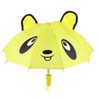 Child Kids Bear Ears Accent Metal Frame Mini Rain Umbrella Toy Yellow