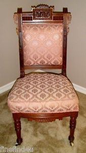 Antique Vintage Eastlake Chair Double Cushioned Seat Mauve Fabric