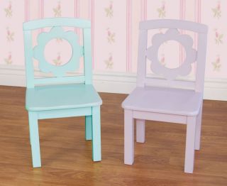 Girl's Wood Blue Lavender Carved Flower Chair Set