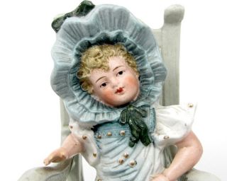 Antique German Bisque Girl Figurine Sitting in Chair Doll Signed s Dep
