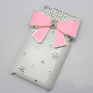 Bling White Pink Bow Crystal Diamond Battery Case Cover for iPod Touch 4 4th