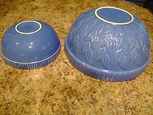 2 Blue Signature Housewares Stoneware Mixing Bowls 8" Large 12"