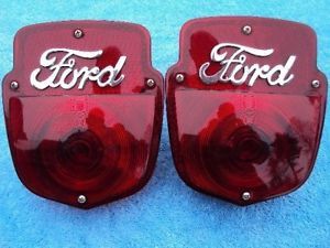1953 1956 Ford Truck Taillights Black Housings Ford Script Lens 1954 1955 Pair