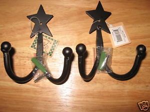 2 Rustic Western Style Wrought Iron Star Coat Hooks