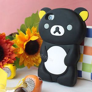Cute Black 3D Teddy Bear Silicone Skin Case Cover Apple iPhone 4 4G 4S Accessory
