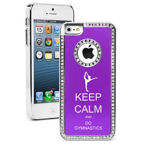 Purple Apple iPhone 5 Crystal Bling Rhinestone Case Keep Calm do Gymnastics