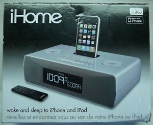iHome IP87 Dual Alarm Clock Radio iPod iPhone Dock Speaker Silver Aux